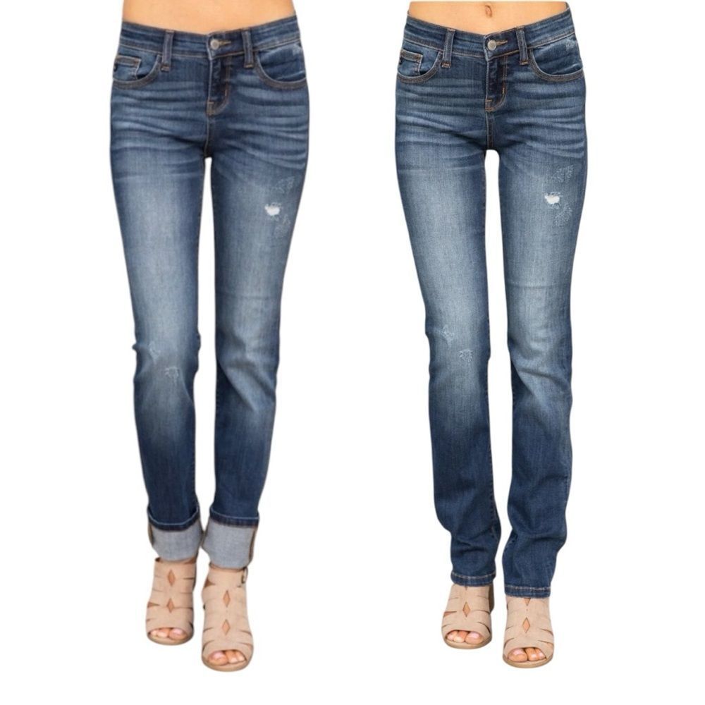 ✅SOLD✅Judy Blue Joshua Dark wash Straight Leg Cuffed Jean Size 9/29 - Picture 1 of 8